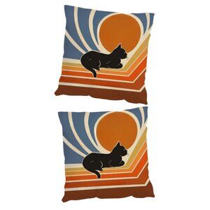 2-Piece Black Cat Soaking Up Sun Mid Century Modern High Quality Pillow Covers